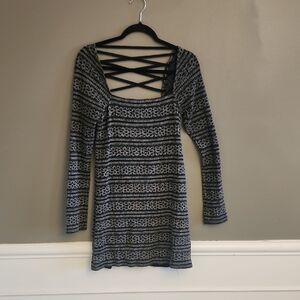 Free People Black and Gray Long Sleeve Dress